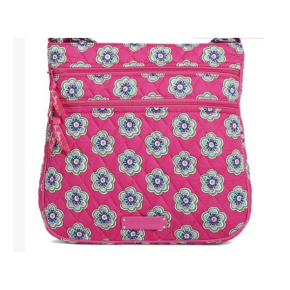 Vera Bradley Pink Swirls Flowers Triple Zip Hipster Crossbody Bag - Retired Patt - Picture 3 of 10
